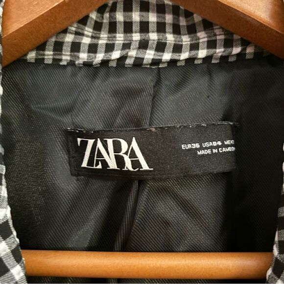 Zara Black and White Gingham Single Button stretch Seersucker Blazer Size 4 - Picture 5 of 5